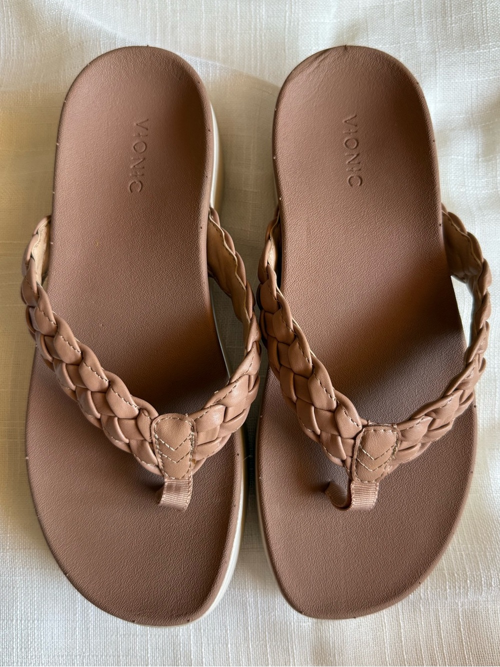 Vionic Kenji Tan Braided Platform Flip Flop Thong Sandals Sz 9 Orthotic Wedge